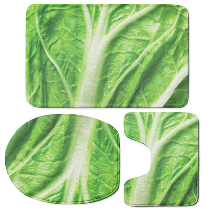 Green Cabbage Leaf Print 3 Piece Bath Mat Set