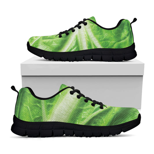 Green Cabbage Leaf Print Black Sneakers