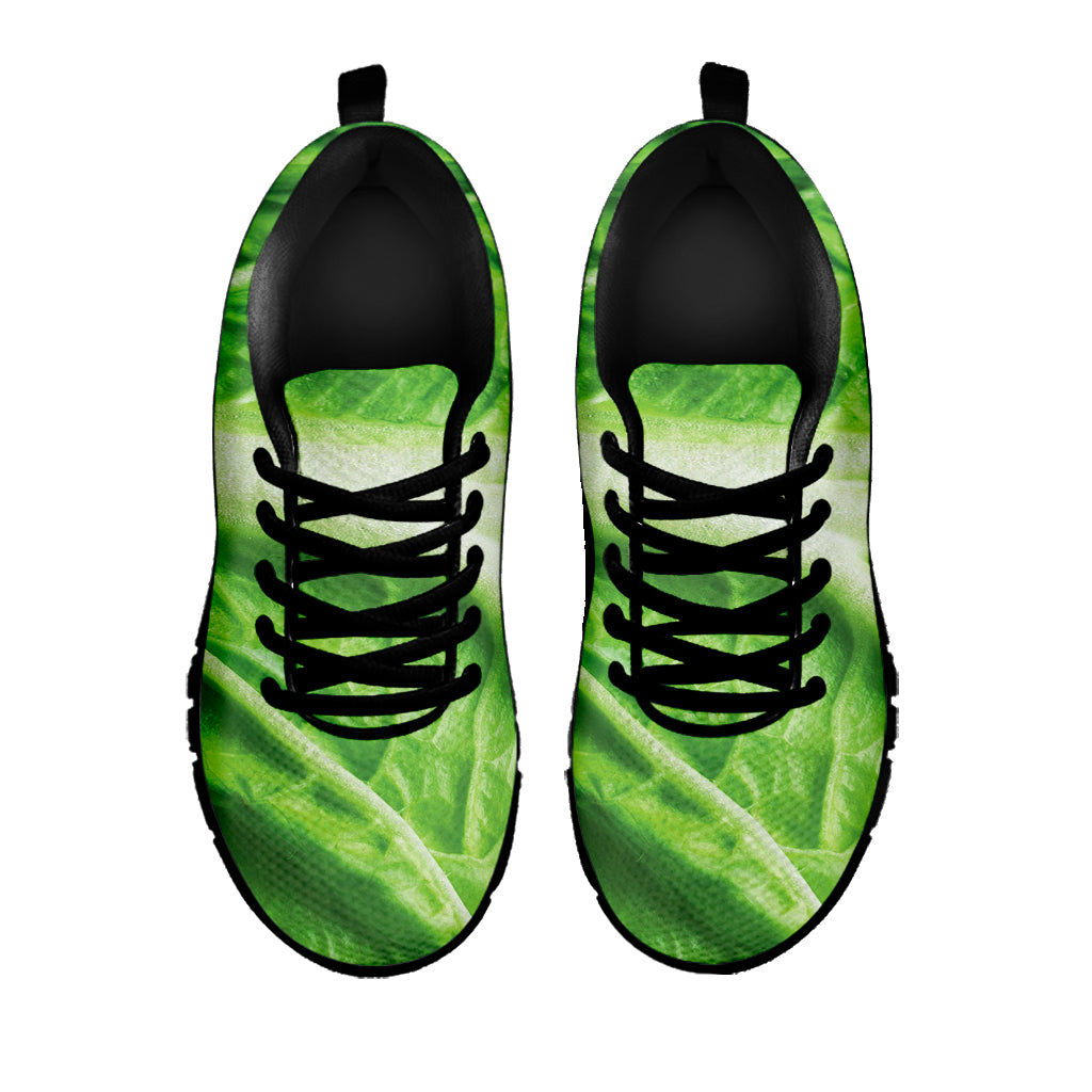 Green Cabbage Leaf Print Black Sneakers