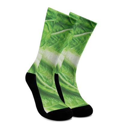 Green Cabbage Leaf Print Crew Socks