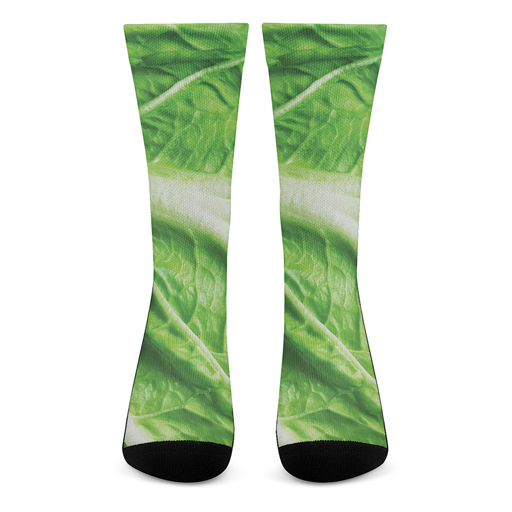 Green Cabbage Leaf Print Crew Socks