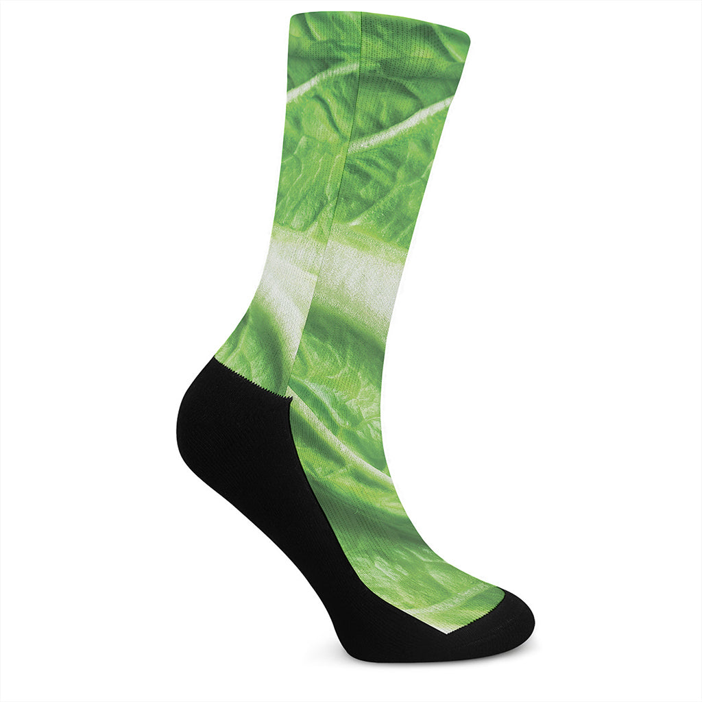 Green Cabbage Leaf Print Crew Socks