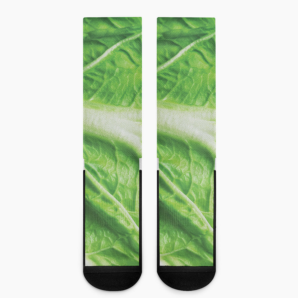 Green Cabbage Leaf Print Crew Socks
