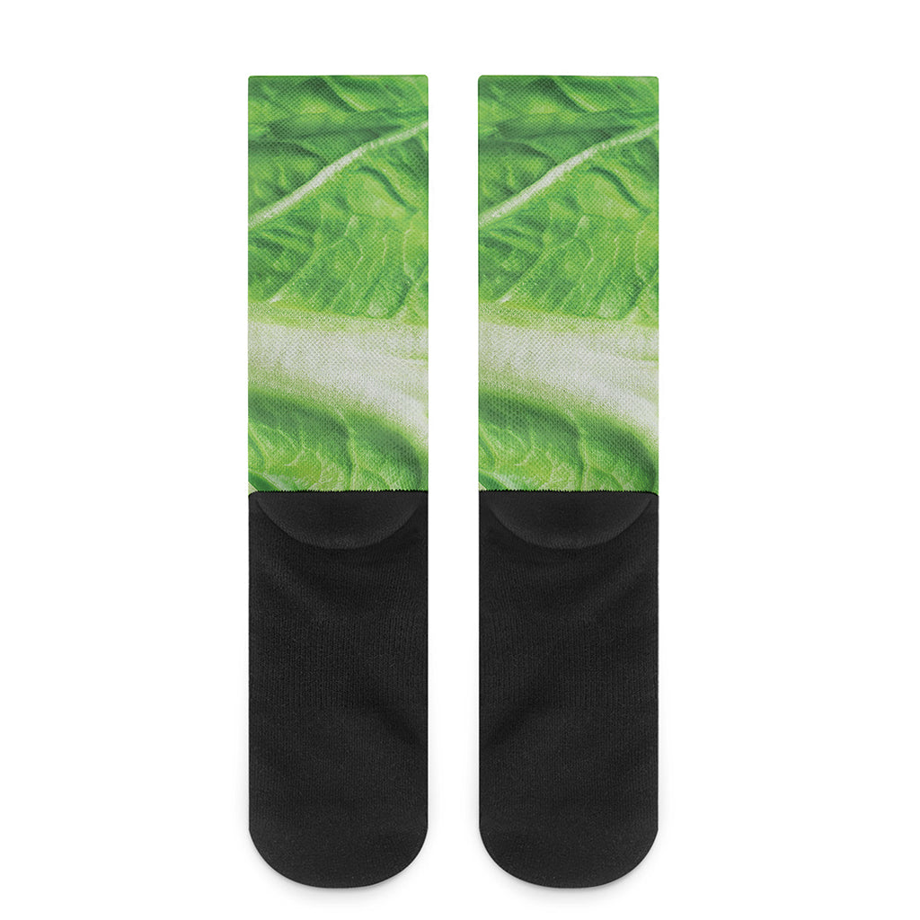 Green Cabbage Leaf Print Crew Socks