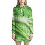 Green Cabbage Leaf Print Hoodie Dress