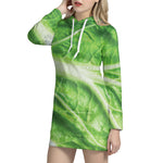 Green Cabbage Leaf Print Hoodie Dress