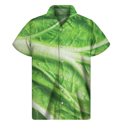 Green Cabbage Leaf Print Men's Short Sleeve Shirt
