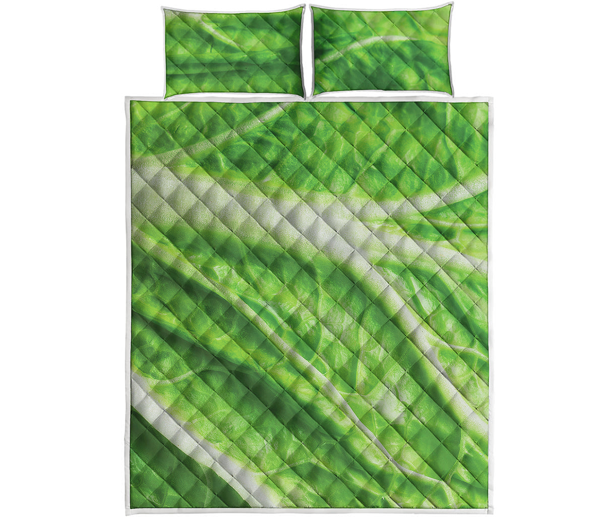 Green Cabbage Leaf Print Quilt Bed Set