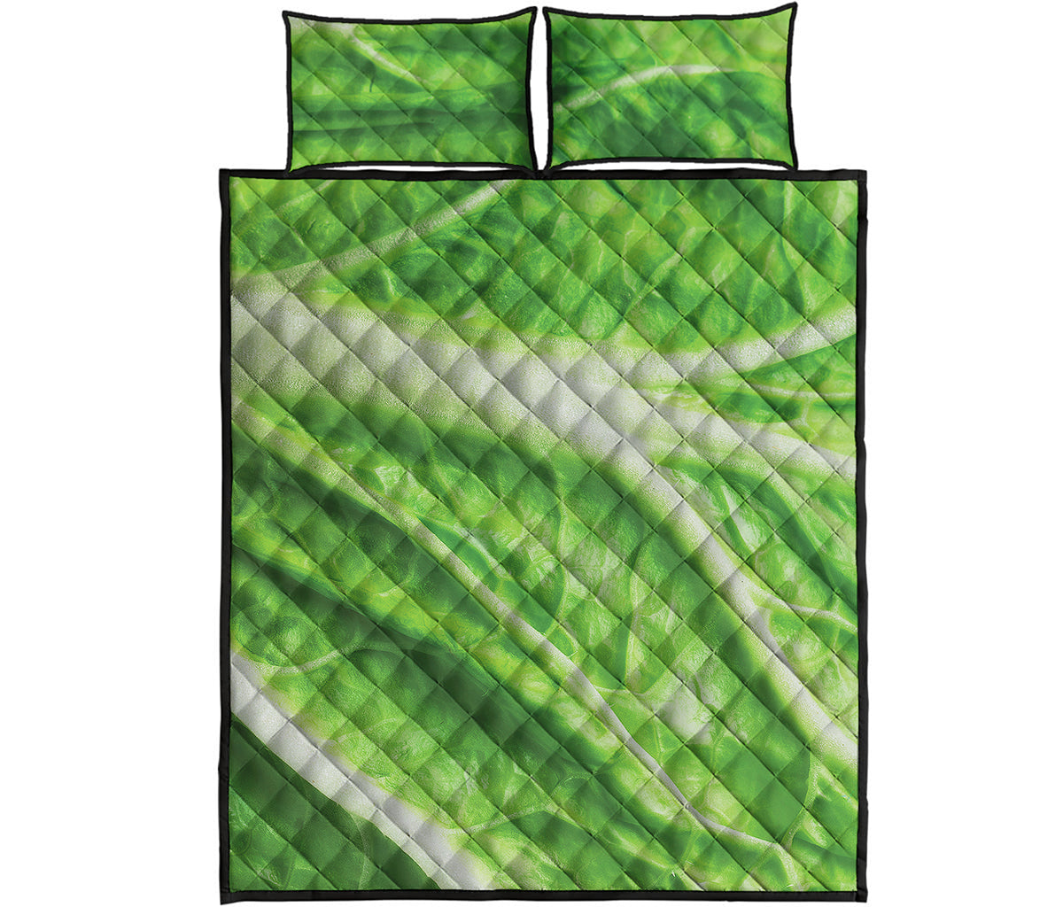 Green Cabbage Leaf Print Quilt Bed Set