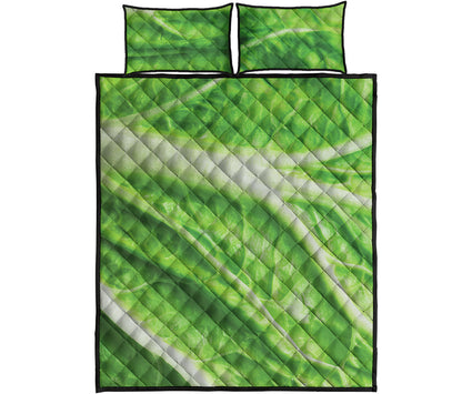 Green Cabbage Leaf Print Quilt Bed Set