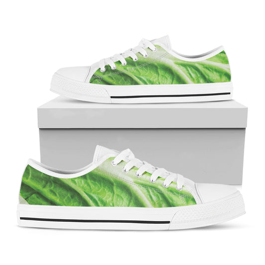 Green Cabbage Leaf Print White Low Top Shoes