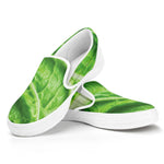 Green Cabbage Leaf Print White Slip On Shoes
