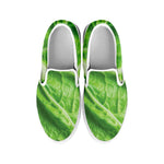 Green Cabbage Leaf Print White Slip On Shoes