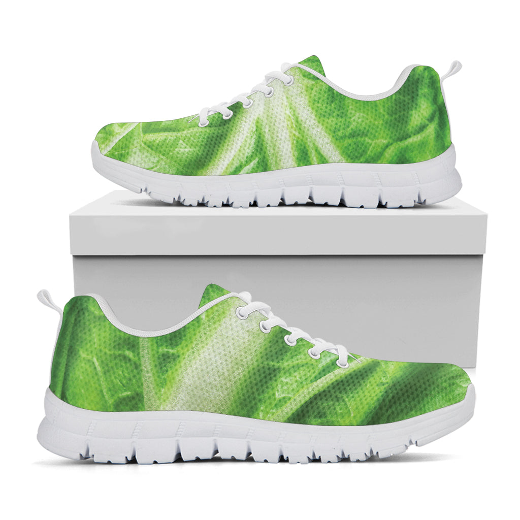 Green Cabbage Leaf Print White Sneakers