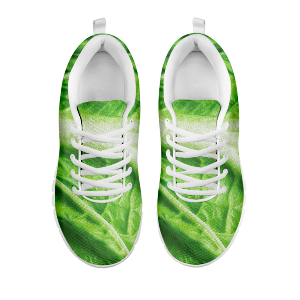 Green Cabbage Leaf Print White Sneakers