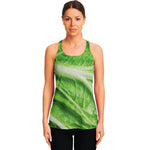 Green Cabbage Leaf Print Women's Racerback Tank Top