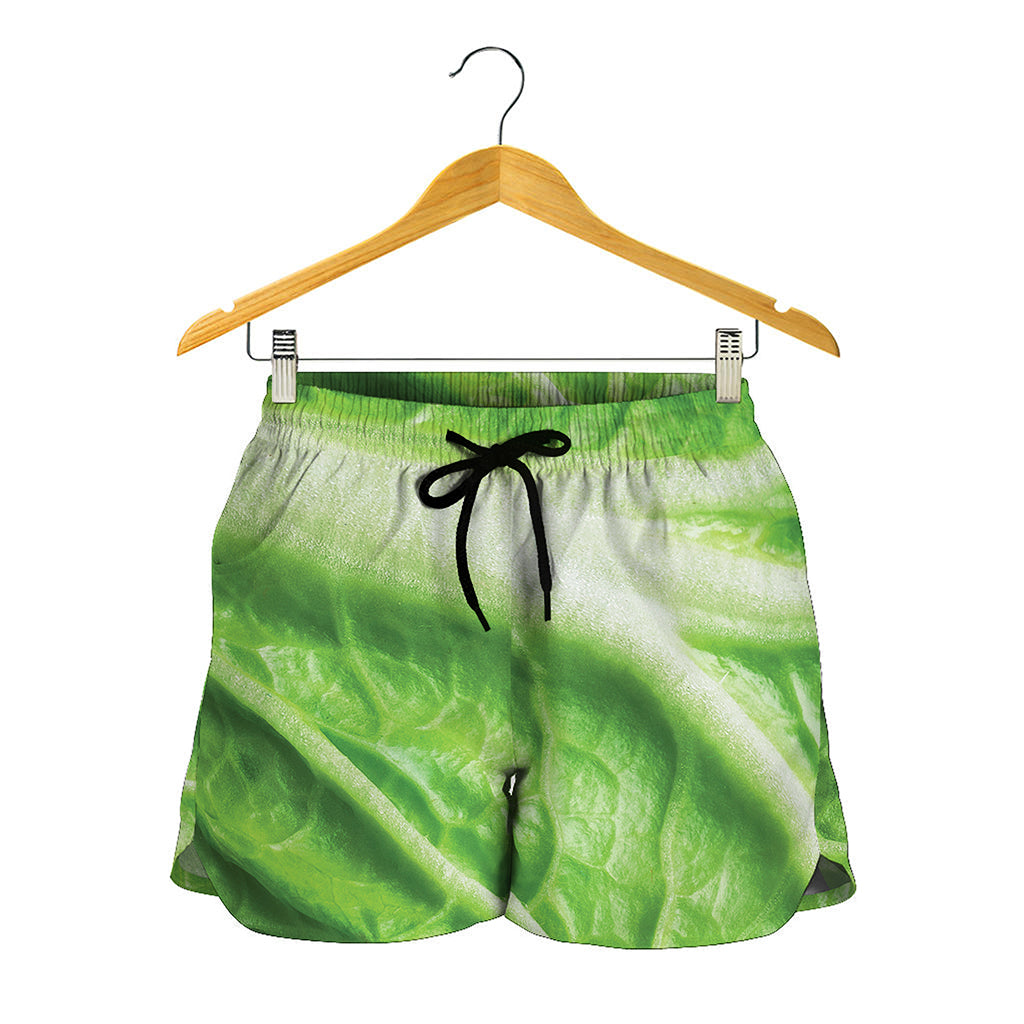 Green Cabbage Leaf Print Women's Shorts