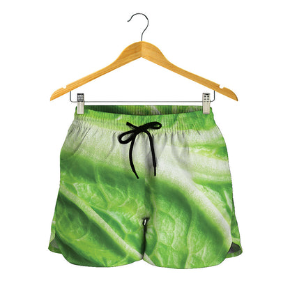 Green Cabbage Leaf Print Women's Shorts