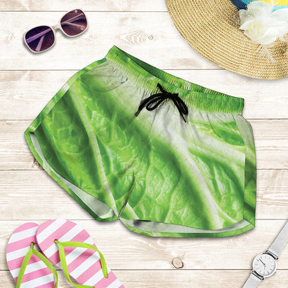 Green Cabbage Leaf Print Women's Shorts