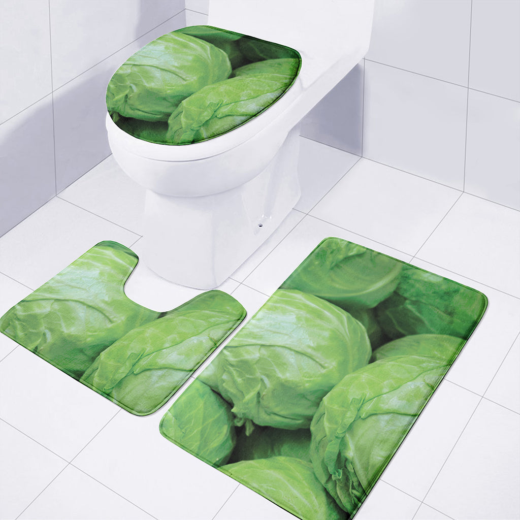 Green Cabbage Print 3 Piece Bath Mat Set
