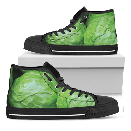 Green Cabbage Print Black High Top Shoes