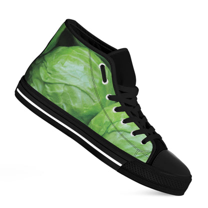 Green Cabbage Print Black High Top Shoes