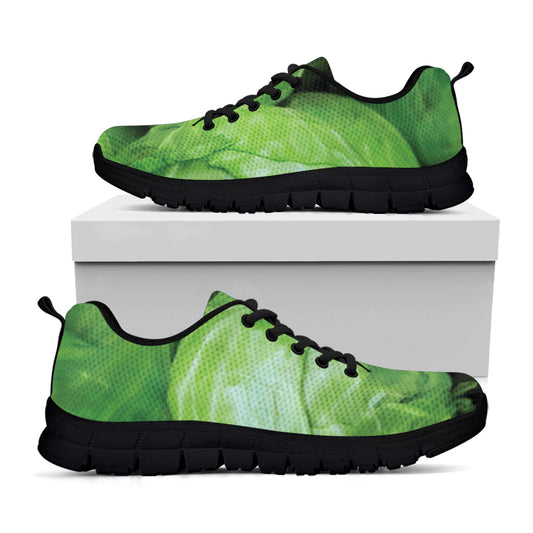 Green Cabbage Print Black Sneakers