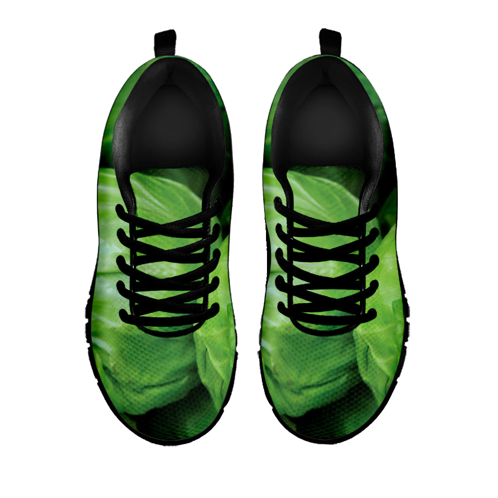 Green Cabbage Print Black Sneakers