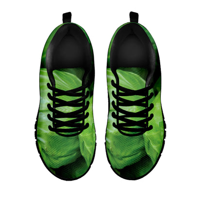 Green Cabbage Print Black Sneakers