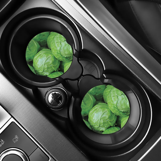 Green Cabbage Print Car Coasters