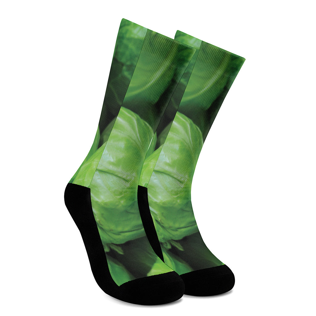 Green Cabbage Print Crew Socks