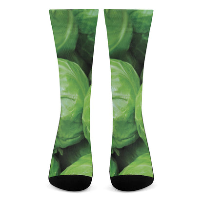 Green Cabbage Print Crew Socks