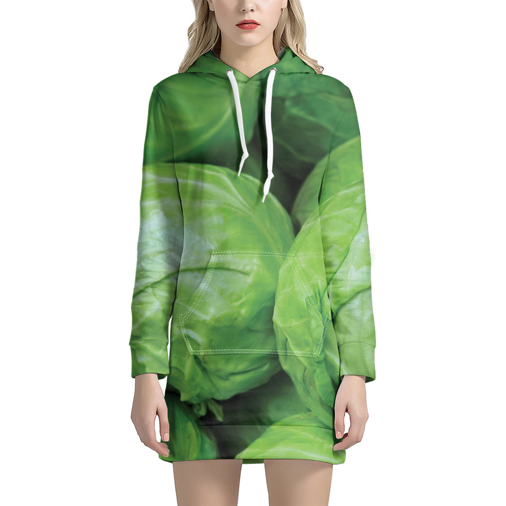 Green Cabbage Print Hoodie Dress