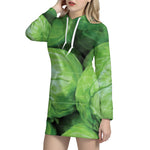 Green Cabbage Print Hoodie Dress