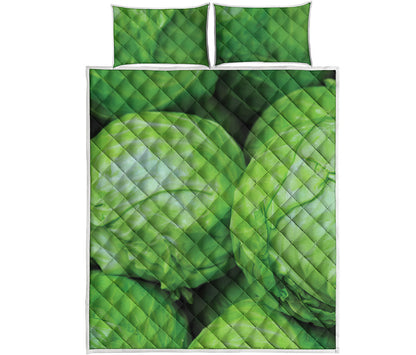 Green Cabbage Print Quilt Bed Set