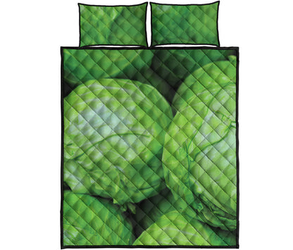 Green Cabbage Print Quilt Bed Set