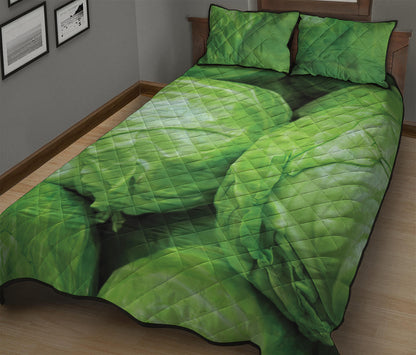 Green Cabbage Print Quilt Bed Set