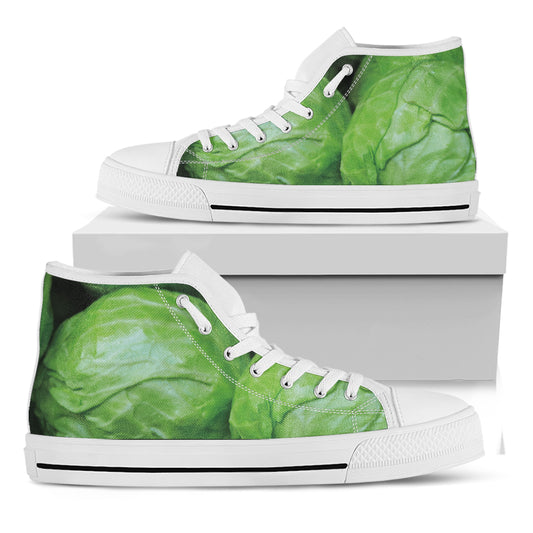 Green Cabbage Print White High Top Shoes