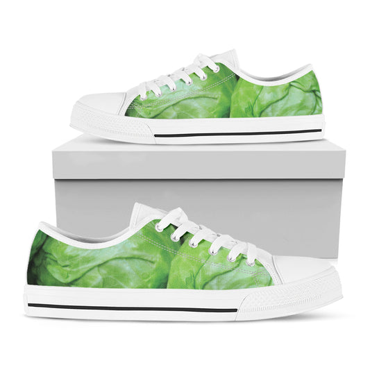 Green Cabbage Print White Low Top Shoes