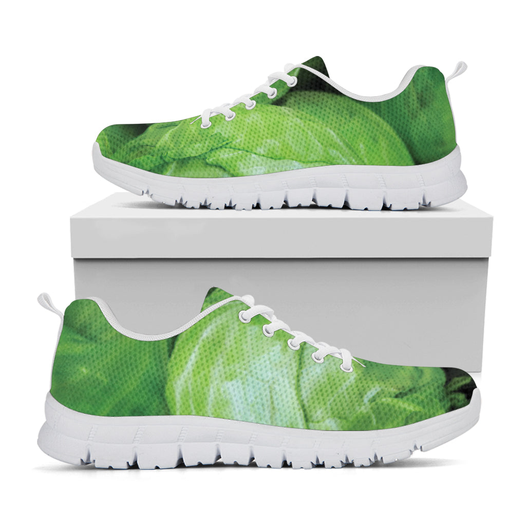 Green Cabbage Print White Sneakers