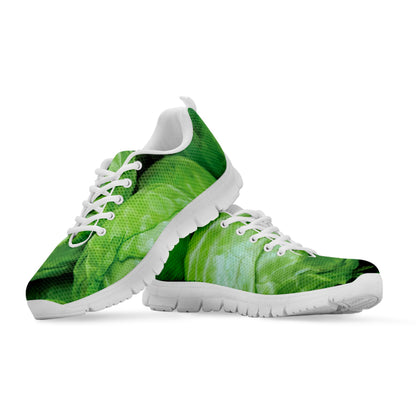 Green Cabbage Print White Sneakers