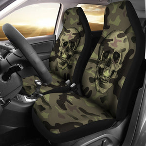 Green Camo Skull Universal Fit Car Seat Covers GearFrost