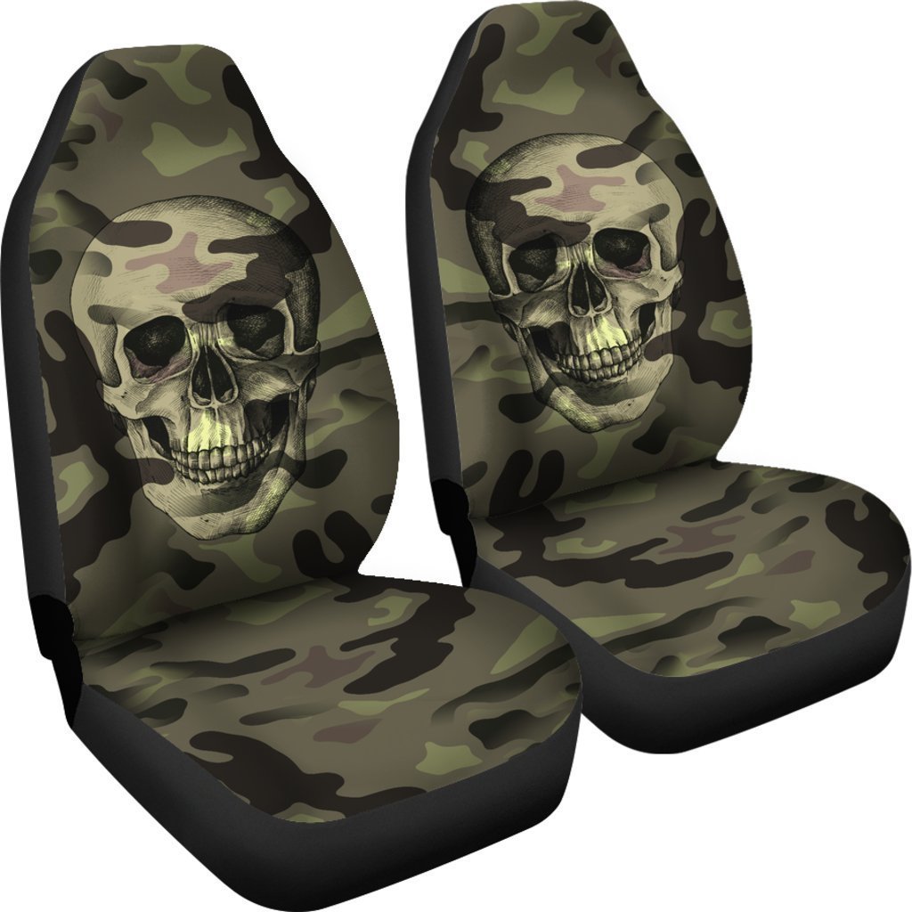 Green Camo Skull Universal Fit Car Seat Covers GearFrost