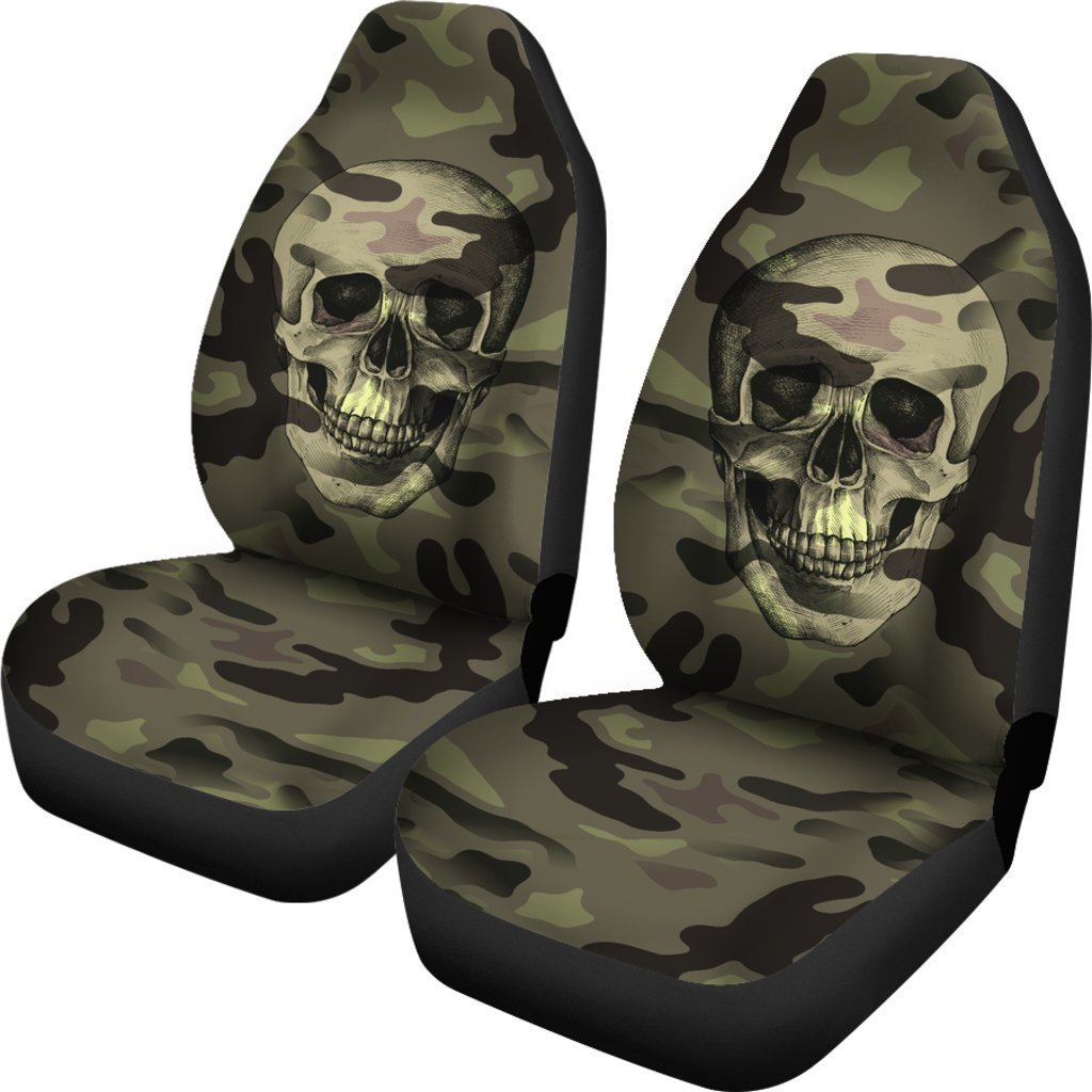 Green Camo Skull Universal Fit Car Seat Covers GearFrost