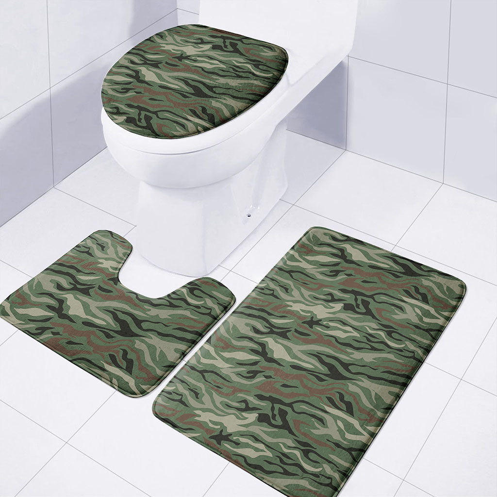 Green Camo Zebra Pattern Print 3 Piece Bath Mat Set