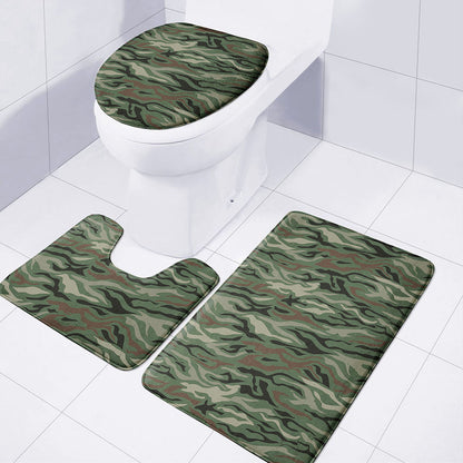 Green Camo Zebra Pattern Print 3 Piece Bath Mat Set