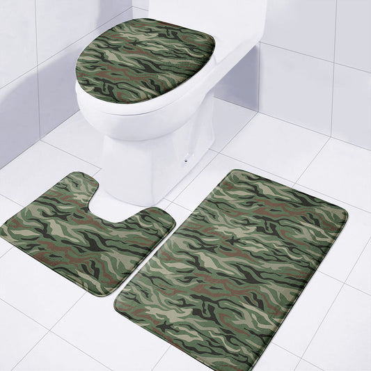 Green Camo Zebra Pattern Print 3 Piece Bath Mat Set