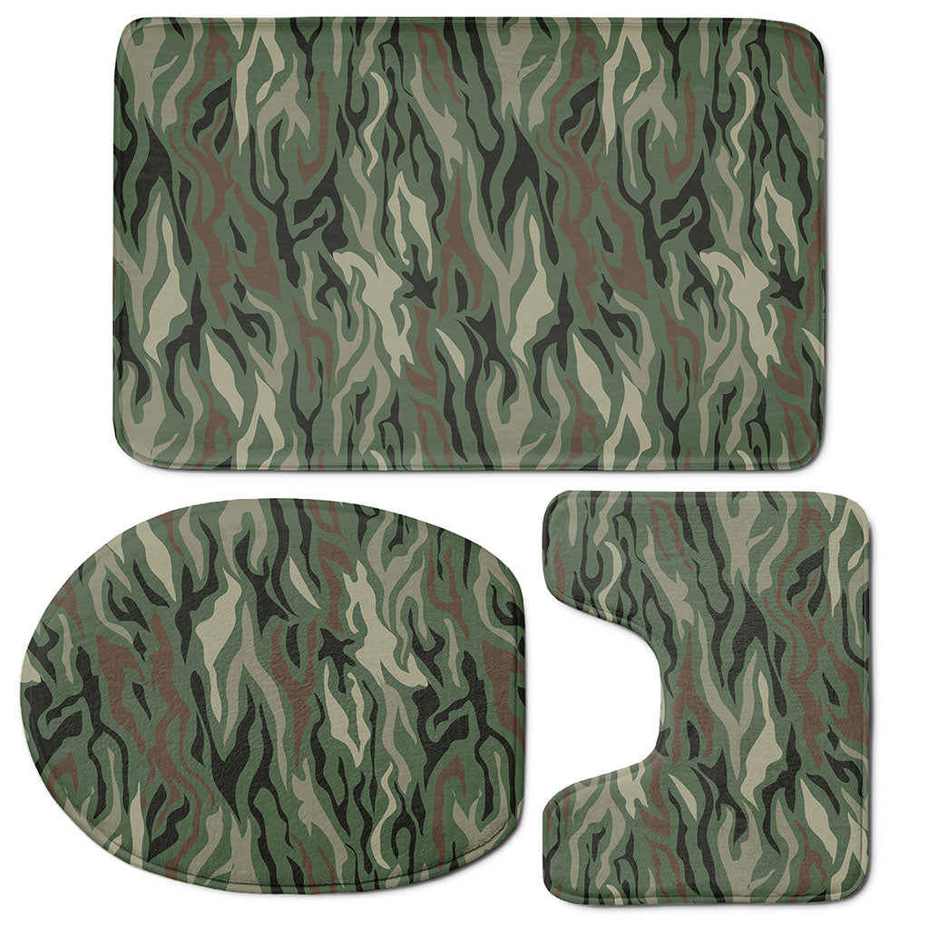 Green Camo Zebra Pattern Print 3 Piece Bath Mat Set