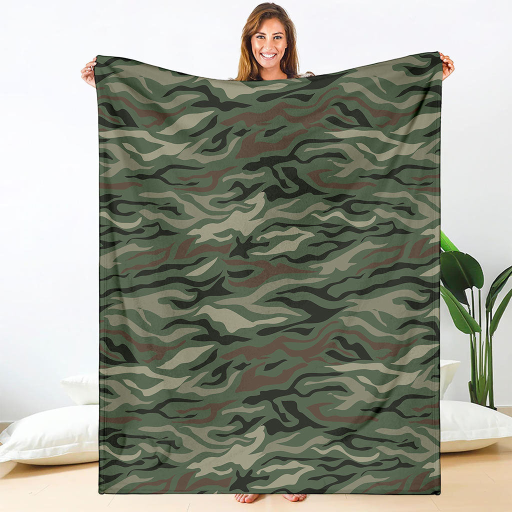 Green Camo Zebra Pattern Print Blanket