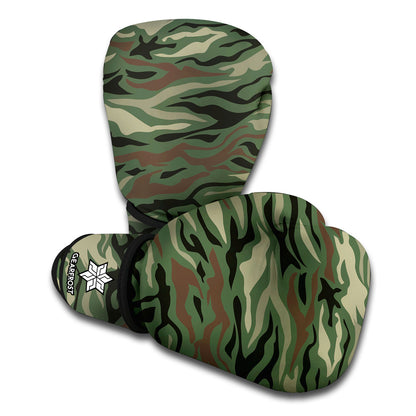 Green Camo Zebra Pattern Print Boxing Gloves